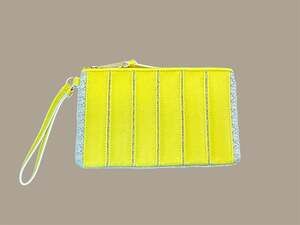 Simply Vera Vera Wang Yellow and Cream Woven Straw Wristlet Clutch Pouch